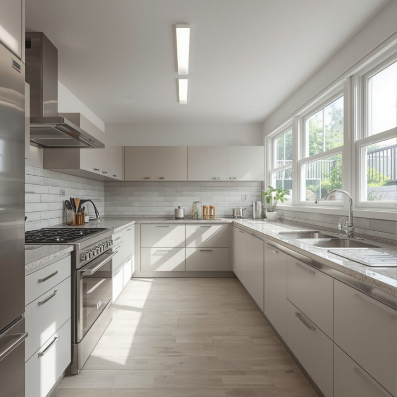 Küche mit Keramikarbeitsplatte