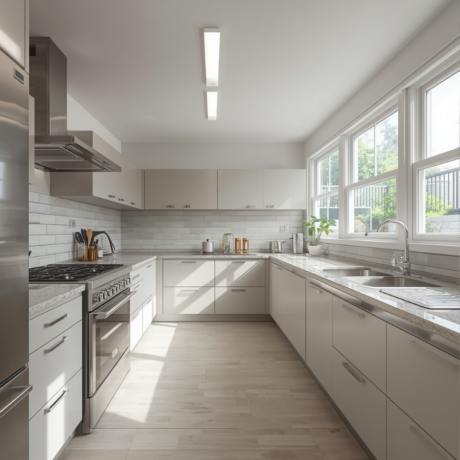 Küche mit Keramikarbeitsplatte